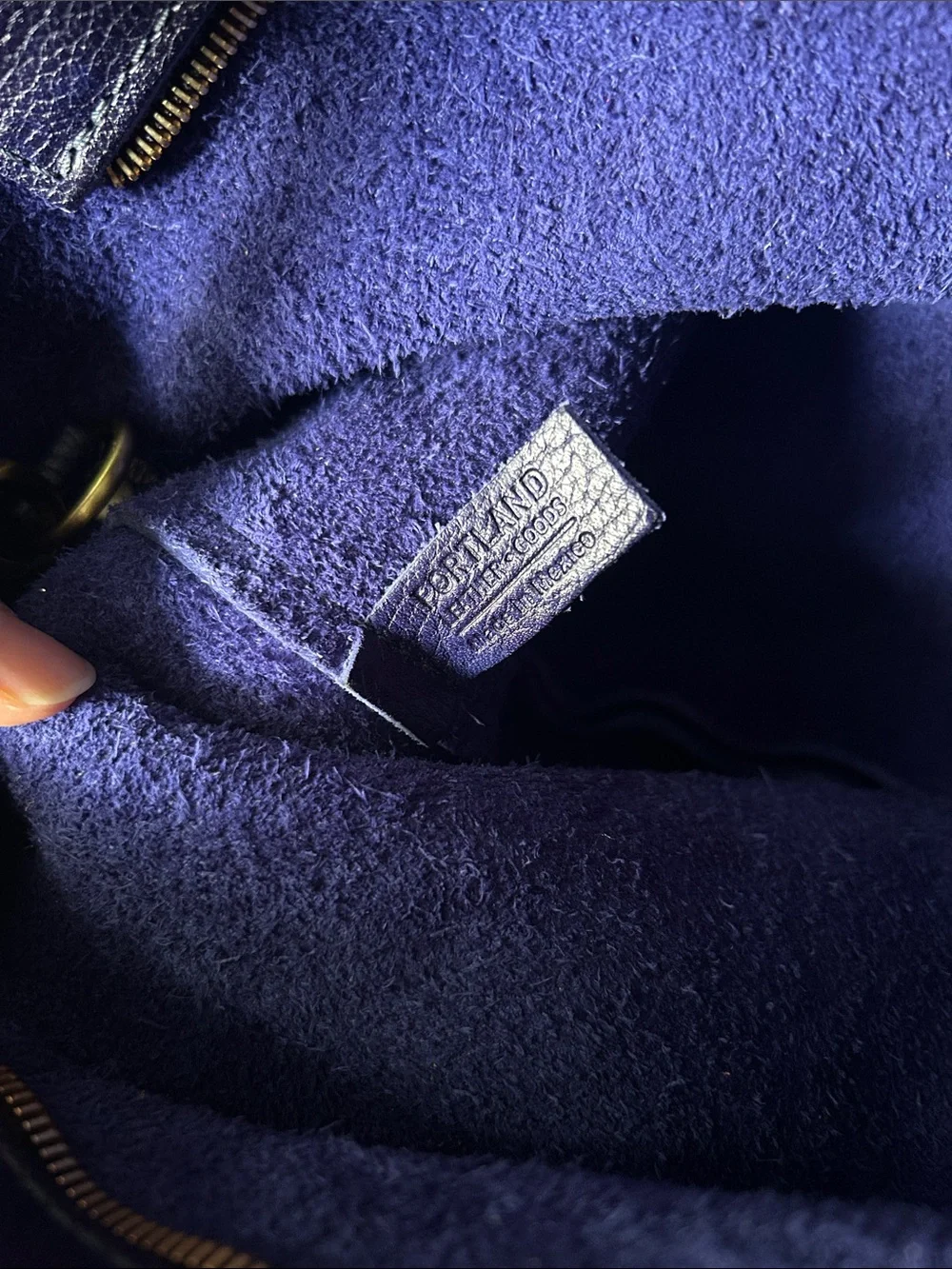 Portland Leather Mini Crossbody Tote with zipper deep purple/blue shade - Picture 9 of 10